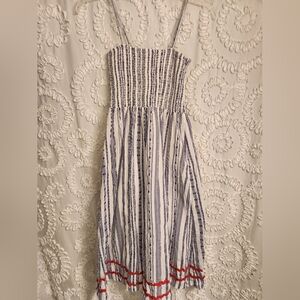 Sail To Sable 100% Cotton Blue White Nautical Beach Smocked Maxi Sundress SZ S